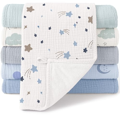 bearmoss Panni quadrati in mussola, 100% cotone, 50 x 25 cm, grandi, ultra assorbenti, morbidi, per neonati e ragazze, confezione da 5