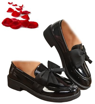 Mocassins orthopédiques confortables pour femme avec nœud papillon - Mocassins confortables pour le travail et le bureau, Noir , 36 EU