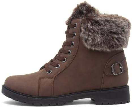 Lilley Womens Brown Faux Fur Lace Up Ankle Boot - Size 6 UK - Brown