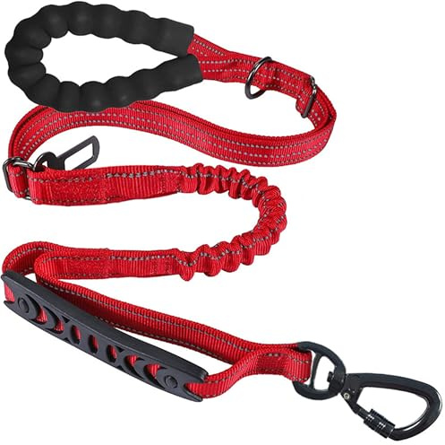 Bungee Dog Lead – Anti-Pull Training Leash with Reflective Threads, Traffic Control Handle & Car Seat Belt Buckle, Adjustable Anti-Shock Elastic – Heavy Duty Harness for Small, Medium & Large Dogs