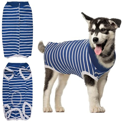 TenaLucy Rayé Body Chien Post Operatoire Femelle, Boutonné Body pour Chat, Postopératoire Pyjama Chien, Protection des Plaies Bodys Pere Chiens Après Stérilisation pour Chiens Après Opération (XS)