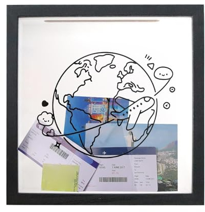Vitrina con temática espacial – de recuerdos de viaje, soporte de recuerdo con ranura | Organizador de marco de sombra de gancho de pared, decoración de almacenamiento de fotos de boletos de