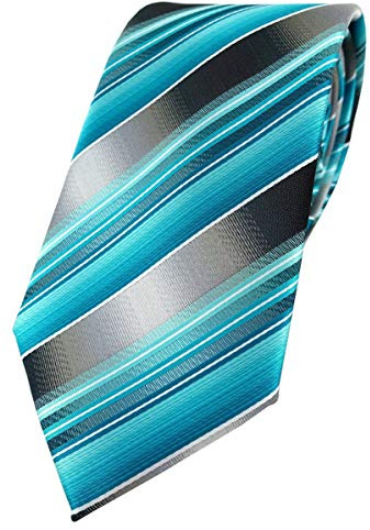 TigerTie Corbata de diseñador en rayas estampadas, ancho de corbata: 8 cm, Turquesa Plata Antracita Gris, Krawattengröße: ca. Länge 150 cm, Breite 8 cm