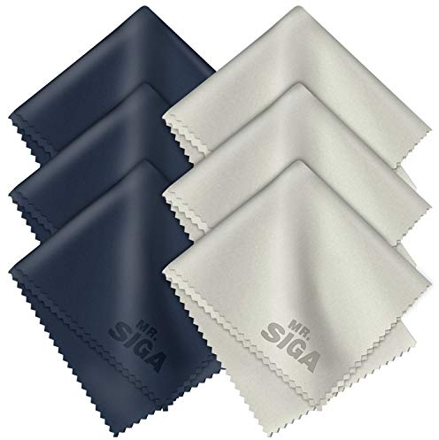 MR.SIGA Hochwertig Mikrofaser Reinigungstücher Brillenputztuch für Brillen, Bildschirme, Tabletten, Gläser, 6er Pack, 6 x 7 Zoll (15 x 18 cm), Marine/Grau