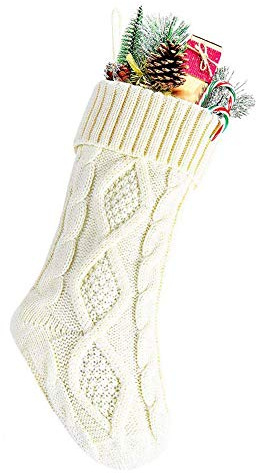 Meiwash Media de Navidad CalcetíN de Navidad CalcetíN de Navidad Colgante de áRbol de Navidad Bolsa de Dulces Grande Bolsa de Regalo Medias Decorativas de Regalo Chimenea Colgante (White, 37cm)