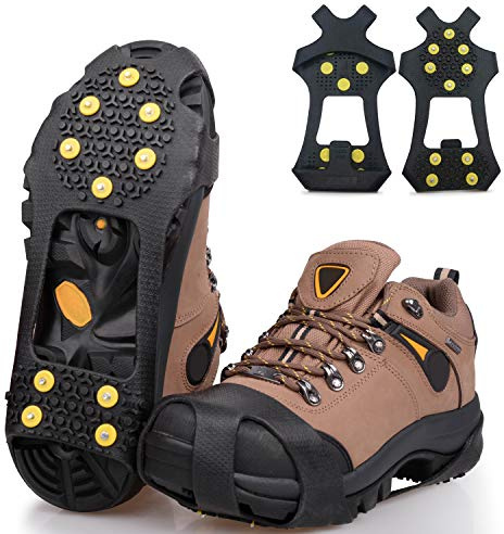 Issnöskor för skor stövlar, promenadskor gummidubbar halkfri 10-dubb vinter iskula slip-on stretchskor för kvinnor män barn
