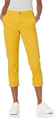 Amazon Essentials Pantalon Chino Court et Extensible, Taille Mi-Haute, Coupe Cintrée et Jambes Fuselées (Disponible en Grandes Tailles) Femme, Jaune Foncé, 48
