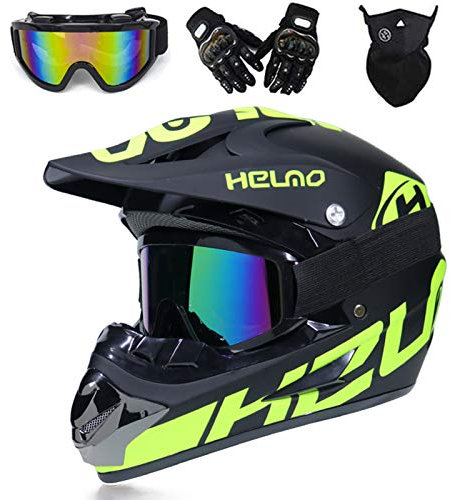 VOMI Casco de Motocross de Profesión para Niño, Casco Enduro Downhill para Bicicleta de Montaña, Visera Ajustable, Carcasa ABS, Forro Extraíble, Casco de Moto Cross Seguridad (Schwarz,L 56-57CM)