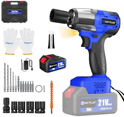 420Nm Wheel Wrench Electric for Car Tyre Scaffolding Lug Nut Removal Wheel Brace, 3200RMP, 1 x 6.0Ah Li-ion Battery, 4 Sockets and 12 Drill Bits