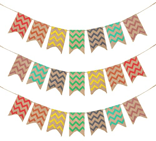 jijAcraft Leinen Wimpel Girlande, 3,7M Hessischen Wimpelkette Kinderzimmer, Jute Wimpelkette Outdoor Wetterfest für Gartenparty, Draußen Hochzeit, Kindergeburtstagsfeier