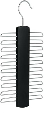 Tie Hanger Wooden Hangers Wardrobe Tie Organiser - Stylish Hanging Storage Rack With 20 Chrome Bars With Swivel Hook for Tie, Belt, Scarf Beech Wood Tie Rack Hanger (Black)