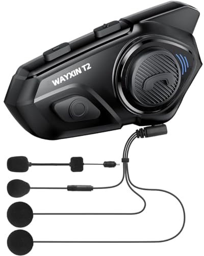 WAYXIN T2 Interphone Moto 1 PC Bluetooth Casque de Moto Micro Portée 30 m, Suppression Bruit DSP&CVC/IP67 Étanche/Chaîne Hi-FI/Réponse Automatique Assistant AI Intercom Casque pour Scooter/Ski