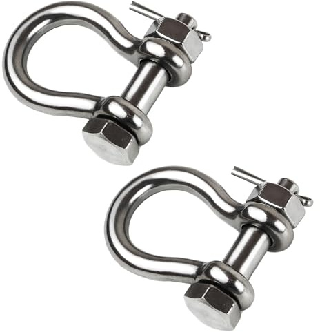 Laorde Lot de 2 manilles d'ancrage en acier inoxydable de qualité marine, anneau en D robuste, type de boulon forgé (lot de 2, 0,6 cm)