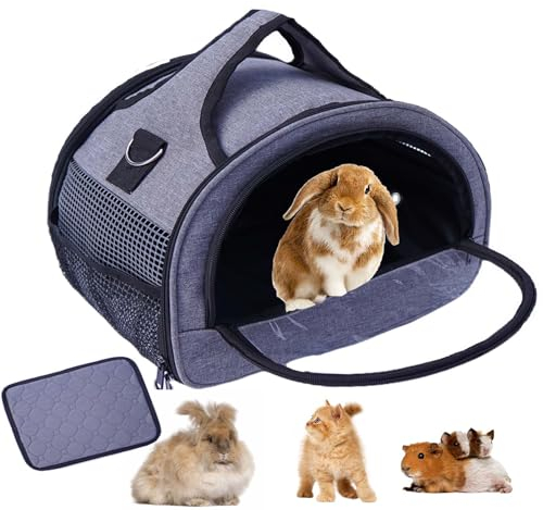 Transportbox für Katze Kaninchen Transporttasche für kleine Haustiere Meerschweinchen Faltbare Haustier Tragetaschen Haustiertransportbox für Kätzchen, Welpen (M, grau)