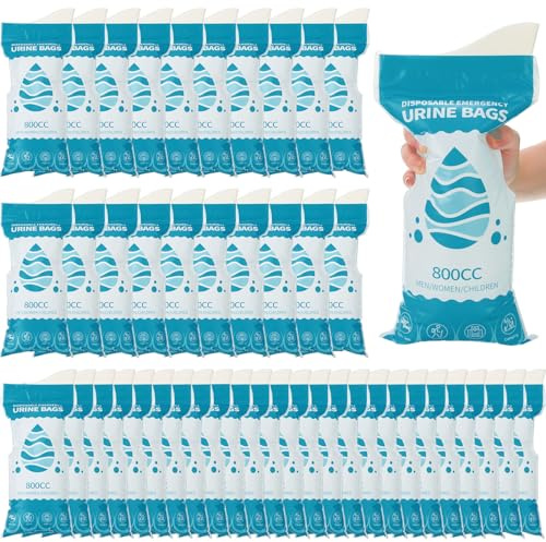 Nuogo 50 Pcs Disposable Urinal Bags, Portable Pee Bags for Travel Women Men, 700/800/900ml Emergency Urinal Bag and Vomit Bag for Patients Camping Hiking Traffic Jam(Fresh,800 ml)
