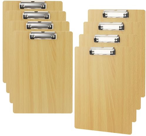 CHUIFAI 8 Stück Klemmbrett Holz A4, Holz Schreibbrett mit Clip und Aufhängeose, Schreibplatte Hartplatten Klemmbrett A4 Clipboard für Büro, Restaurant, Schule