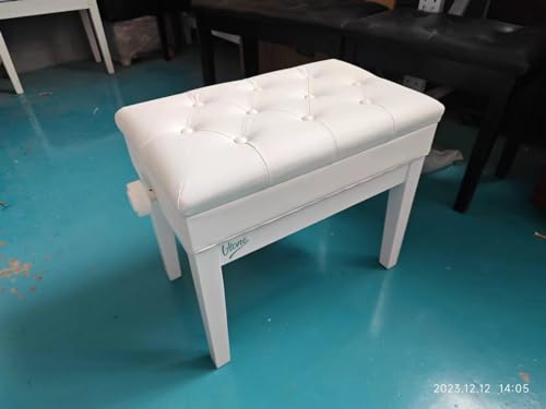 Jargrovs Klavierhocker,10-Knopf-Klavierbank aus verdicktem PU-Leder, klavierbank höhenverstellbar aus Massivholz mit gebogenen Beinen, einzelne Klavierbank mit Ablagefach,Piano Bench weiß Hochglanz