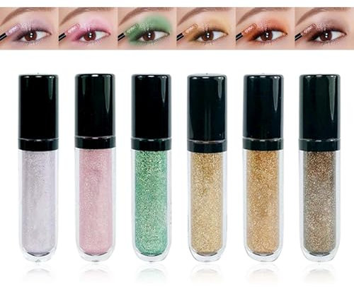 Flüssige Lidschatten Set, 6 Farben Shimmer Creme Lidschatten, Langlebig & Wasserfest Liquid Eyeshadow mit Feiner Glitzer, Schnelles Trocknen Lidschatten, Hochglanz & Perlglanz Augen Make Up Set