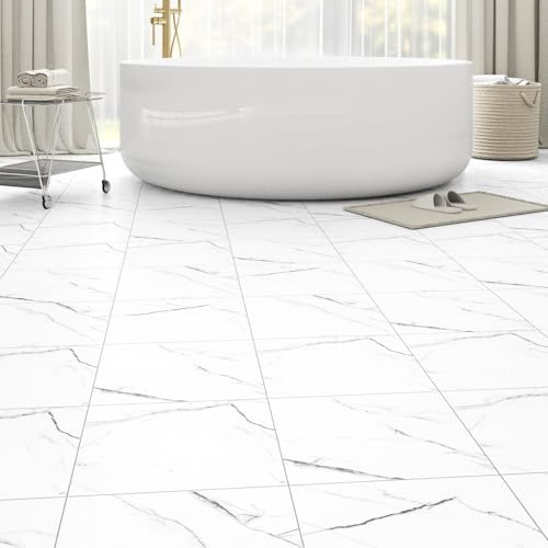 40-Pack Peel & Stick Floor Tiles 12 x 12 inch Vinyl Floor Self Adhesive Waterproof Flooring Planks DIY for Bathroom, Kitchen, Living Room, RV, Cover 40 Sq. Ft, White Vein Marble