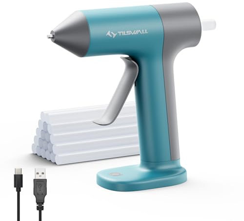 Tilswall 4V Cordless Hot Glue Gun with 20pcs 7mmx140mm Glue Sticks, 30s Fast Preheat, Auto Shut-Off, Child-Safe Nozzle, 2000mAh USB-C Rechargeable, Mini Glue Gun for DIY Crafts & Home Repair - Blue
