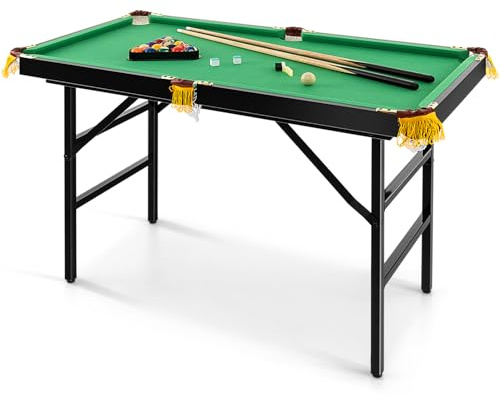 GYMAX 4FT Folding Billiards Table, Portable Pool Game Table Set with 2 Cues, 16 Balls, 2 Chalk, Triangle & Brush, Family Leisure Snooker Table for Kids and Adults (Green)