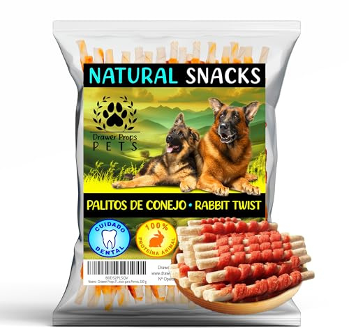 Bâtonnets Premium au Lapin Enroulés – Friandises Dentaires Naturelles pour Chiens Moyens et Grands – Peau de Bœuf avec Viande de Lapin – 500 g
