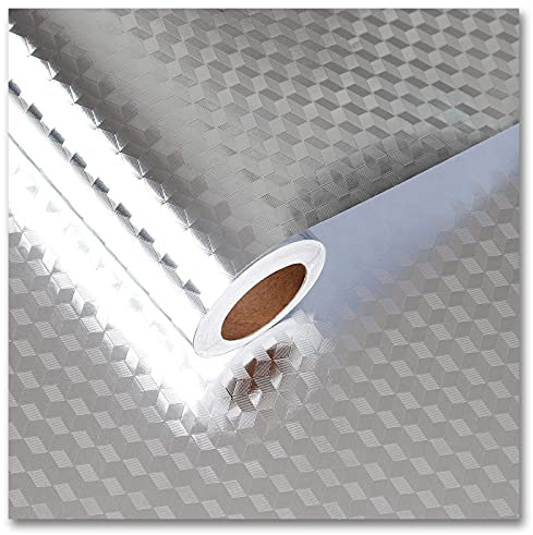 CRE8TIVE Papier Peint Adhesif Métallique Vinyle Adhesif Argent 30cm x 200cm Papier Peint en Acier Inoxydable Texturé Papier Peint Salle de Bain Cuisine Impermeable Papier Adhesif pour Meuble Appareil