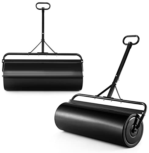 COSTWAY Rullo da Giardino per Prato 113 L 90 x 40 cm, Rullo per Prato in Metallo Riempibile di Acqua/Sabbia con Manico Antiscivolo, Ideale per Cortile, Parco e Fattoria (Nero)