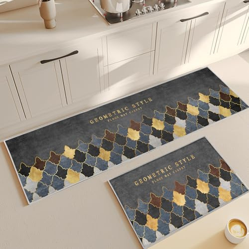 CXYXHW Set di 2 tappetini da cucina antiscivolo, lavabili, anti affaticamento, resistenti all'olio, lavabili, per lavello della cucina (stile E, 40 x 120 cm)