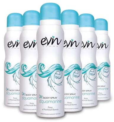 EVIN FEMME | Deodorante Donna Spray Acquamarine, Fragranza Rosa e Patchouli Bianco, Formula Attiva 24h, Dermatologicamente Testato, 6x150ml