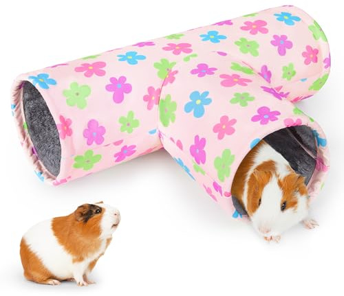 Hedgeink Tunnel a 3 Vie per Conigli e Porcellini d’India – Tunnel Pieghevole in Tela con Peluche Lavabile – Giocattolo e Nascondiglio per Criceti, Ratti, Furetti e Piccoli Animali