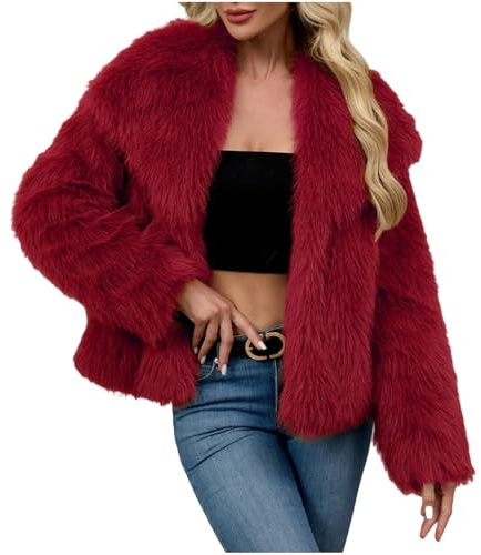 Faux Fur Coat for Women Uk - Winter Warm Plush Jacket, Solid Color Long Sleeve Top, Open Front Lapel Cardigan, Ladies Elegant Outwear Overcoats, Windproof Thicked, Soft Comfy Fluffy Jacket, Streetwear