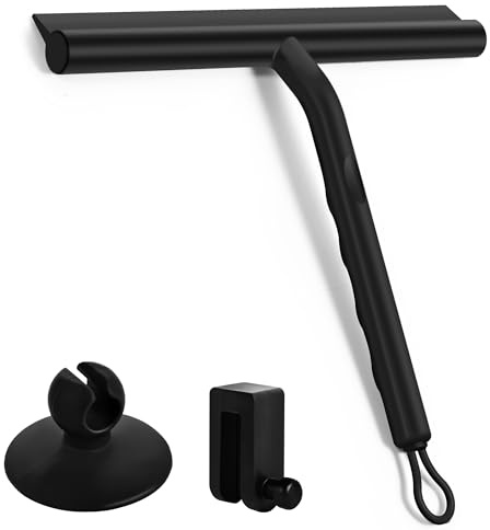 WUFANC Tergivetro per Doccia Silicone, Tira Acqua da Doccia Non Richiede Installazione Pulisci Vetro Doccia Adatto per Bagni, Specchi e Piastrelle, 21cm, Nero