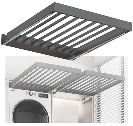 Invisible Drying Rack with Built-in Closet Pull-out Pants Drawer - Space Saving Solution for Drying and Storing Pants Above Washing Machine