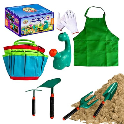 Kinder-Gartenwerkzeuge, Pflanzerde, Sandbagger, Rechen, 9-teiliges Kinder-Gartenwerkzeug-Set – für Kinder, Hof, Bauernhof, Kinderzimmer, Balkon, Rasen