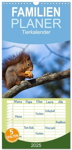 Familienplaner 2025 - Tierkalender 2025 mit 5 Spalten (Wandkalender, 21 cm x 45 cm), CALVENDO