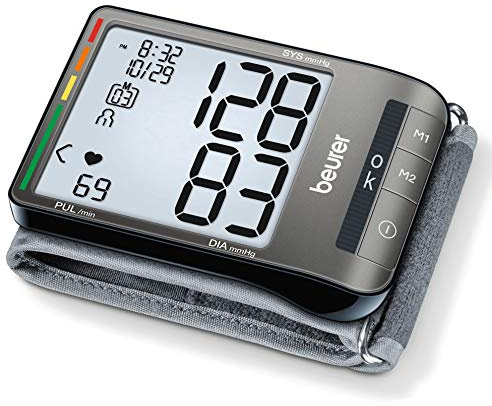 Beurer BC81 Wrist Blood Pressure Monitor – XL Display, Arrhythmia Detection, 120 Memory Sets – XL Blood Pressure Cuff Wrist for Home Use, Automatic Blood Pressure Machine with Storage Case, Batteries