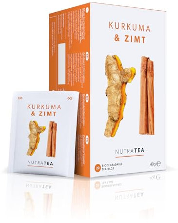 Nutra Tea Kurkuma & Zimt, Kurkumatee unterstützt Gesundheit der Leber & Gelenke, Zimt Tee trägt zur Stärkung des Blutkreislaufs bei, 60 wiederverwendbare Teebeutel, Kräutertee mit Tumeric & Cinnamon