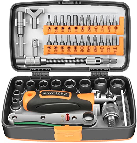 Noosverl Jeu Douilles et d'embouts 38pcs 1/4, d'outils à tournevis à cliquet - Coffret à cliquet - Petit jeu d'embouts