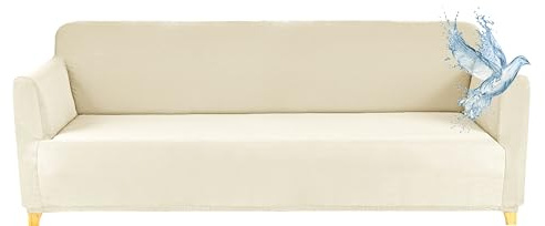3-sits vattentätt stretch sofföverdrag med armstöd, sofföverdrag fläcksäkert skyddsöverdrag, sofföverdrag för soffa, gräddvit