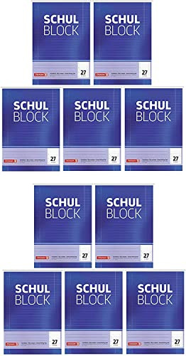 Brunnen 1052527 Bloque/Bloc de notas (50 hojas, rayado, con líneas de borde, línea 27, perforado, pegado a la cabeza, 70 g/m²) (10 bloques)