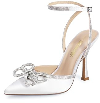 DREAM PAIRS Women's High Heels Destiny Closed Toe Strappy Heels Sexy Rhinestone Ankle Strap Pumps Wedding Bridal Party Dress Shoes SDPU2208W,Size 5.5,White,SDPU2208W