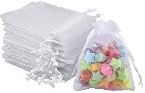 Intckwan 100 Pcs Organza 7x9cm, Pochette Cadeau, Bijoux, Sachet Bonbon, Lavande, Petit Transparent Parfait Pour Mariages, Festival, Noël, Anniversaires (Blanc)