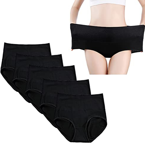 Jamron Donna Taglia Forti Pacco da 5 Mutande Vita Alta Biancheria Intima Slip Maxi di Controllo della Pancia Nero + Nero + Nero + Nero + Nero 4XL