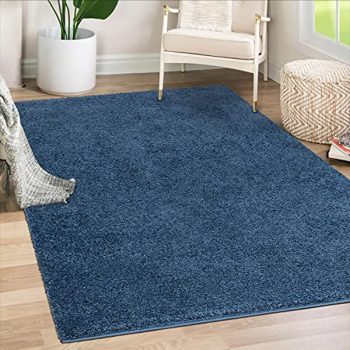 payé Teppich Wohnzimmer Hochflor Shaggy - 133x190cm - Blau Einfarbig Uni Flauschig Modern Boho Deko Teppiche Weich Schlafzimmer