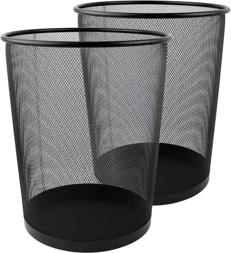 Best House | Metal Mesh Bin | Round | Black | Metal Wire Waste Basket Bin | Paper Bin | Lightweight and Sturdy Rubbish Bin | Ideal for Kitchen Home Office Living Room Bedroom (Pack of 2)