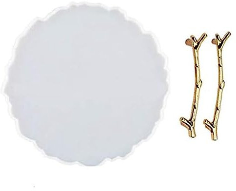 Acfthepiey Epoxidharz-Set, 25,4 cm, Obstteller, Unregelmäßige Runde Silikonharz-Tablettform für Anfänger mit 2 Goldenen Griffen