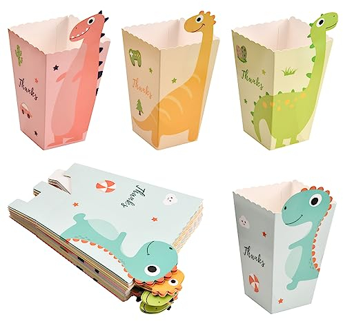 24 Pezzi Scatole per Popcorn, Porta Pop Corn in Cartone con Dinosauro, Piccolo Sacchetti Carta per Popcorn, Cestino di Carta per Popcorn, Contenitori di Popcorn per Cinema Compleanno Matrimoni Festa