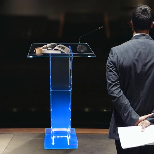 Aohuada Acryl Klar Christian Lucite Kirche Kanzel Konferenz Rednerpult Schule Podiumständer mit LED-Lichtern, mit großer Leseplattform, klare Präsentationspodien für Kirchen, Klassenzimmer