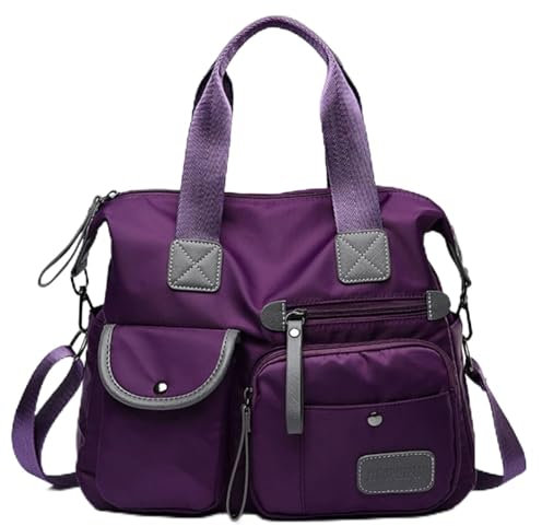 SANON Borsa tote da donna, alla moda, in tessuto Oxford impermeabile, borsa a tracolla con tasche multiple, Viola, 34*13*30cm